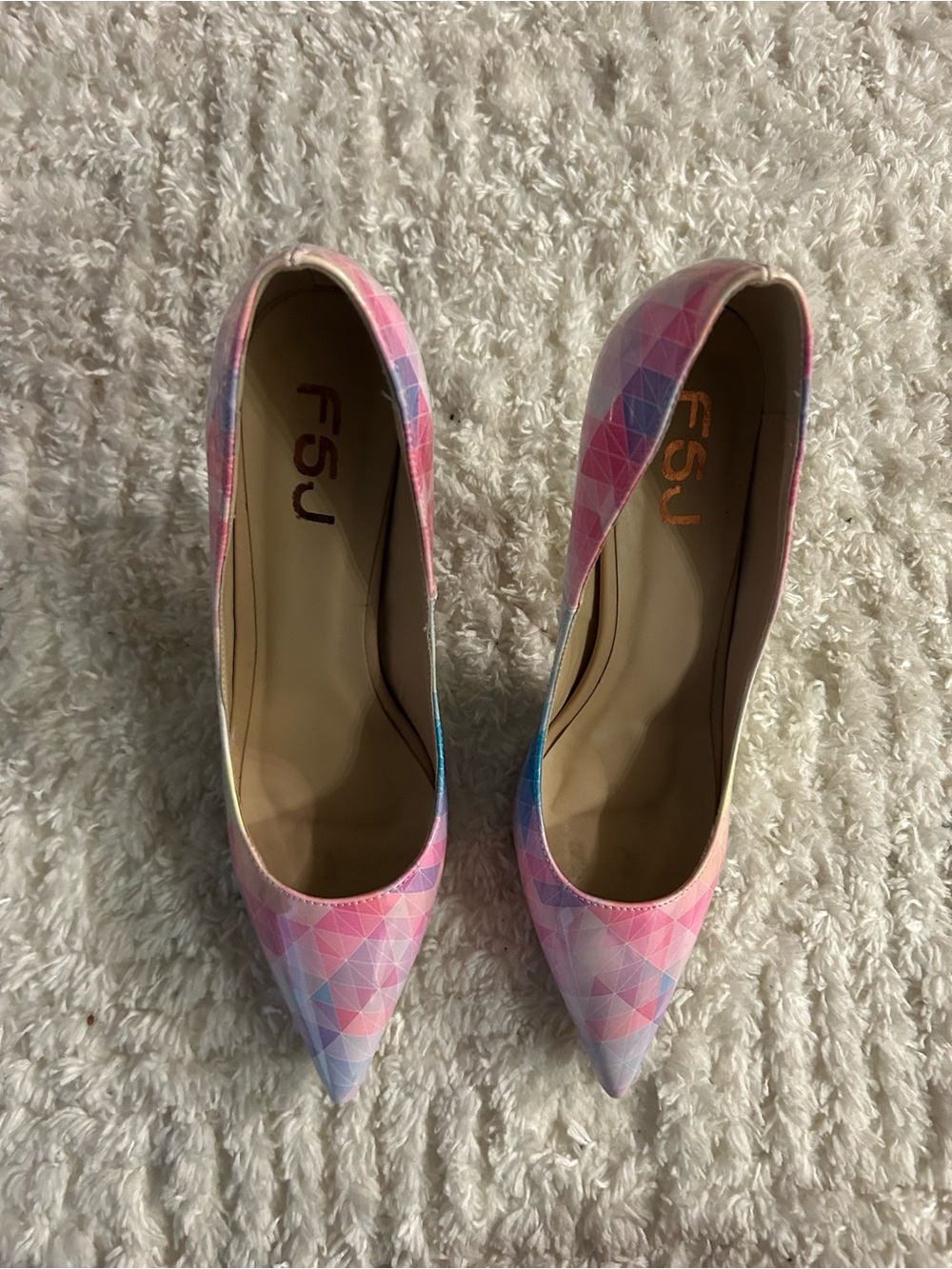 FSJ Pink & Blue Geometric Pointed-Toe Pumps